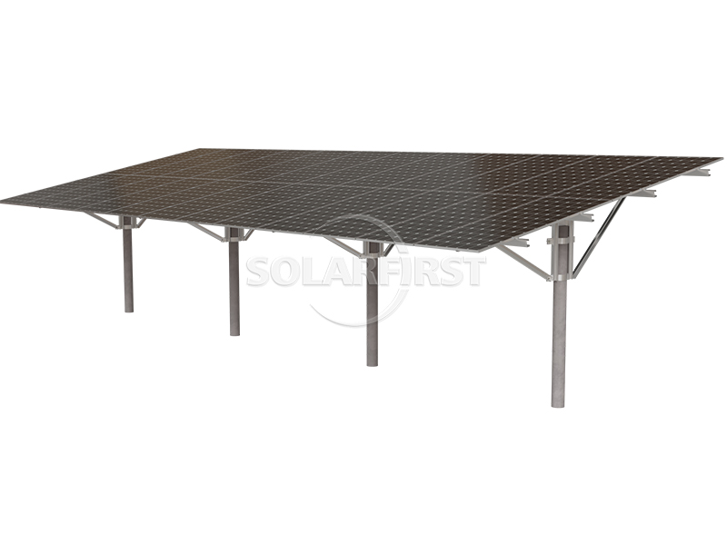 PHC pile solar ground mounting system assembled with carbon steel structure